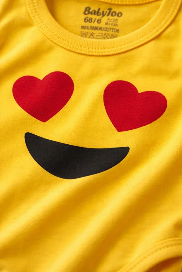 Детское боди без рукавов с принтом Yellow Heart Eye Emoji Babytoo, Yellow — фото 3