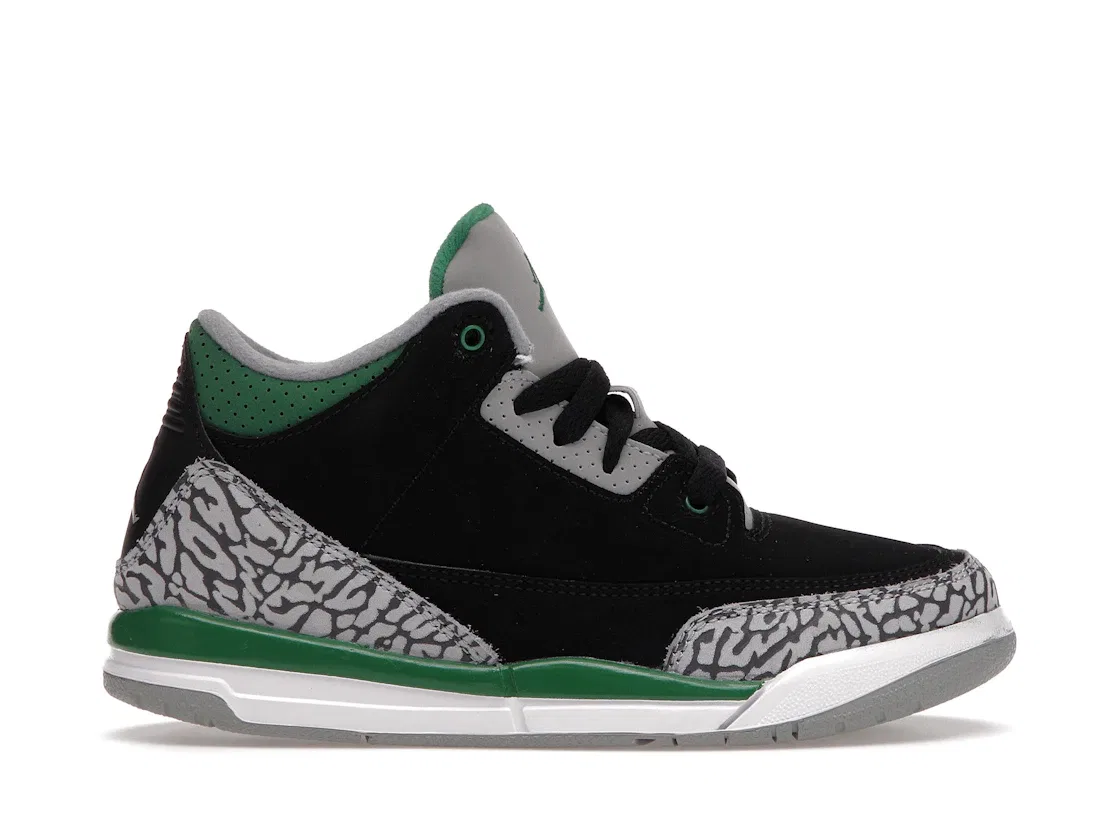 Детские кроссовки Lifestyle с принтом слоновьей кожи Jordan 3 Retro Jordan, Black/Silver/White/Pine Green