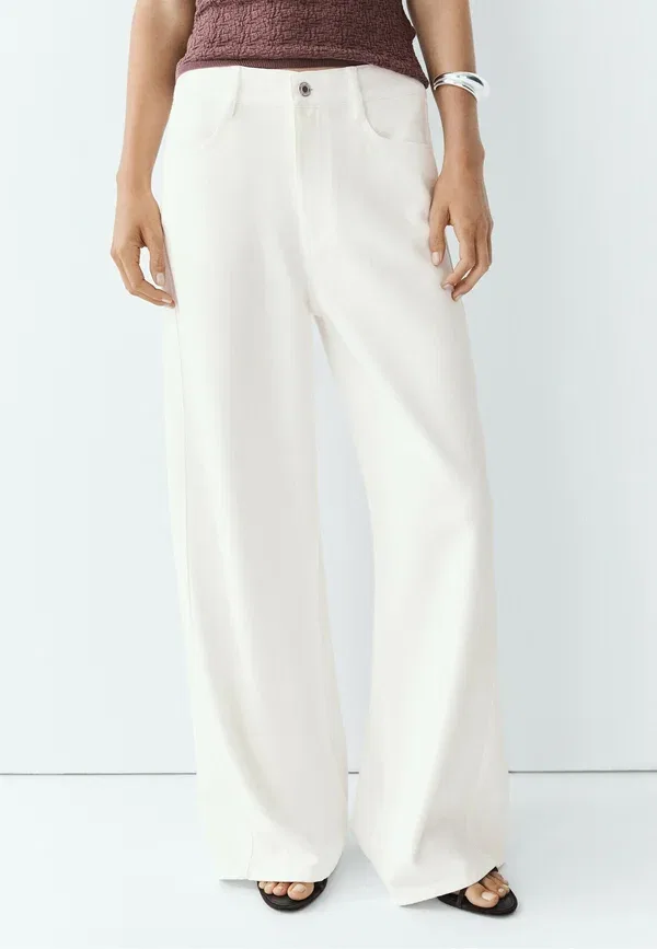 Джинсы деним Flowy wide-leg jeans Massimo Dutti, белый