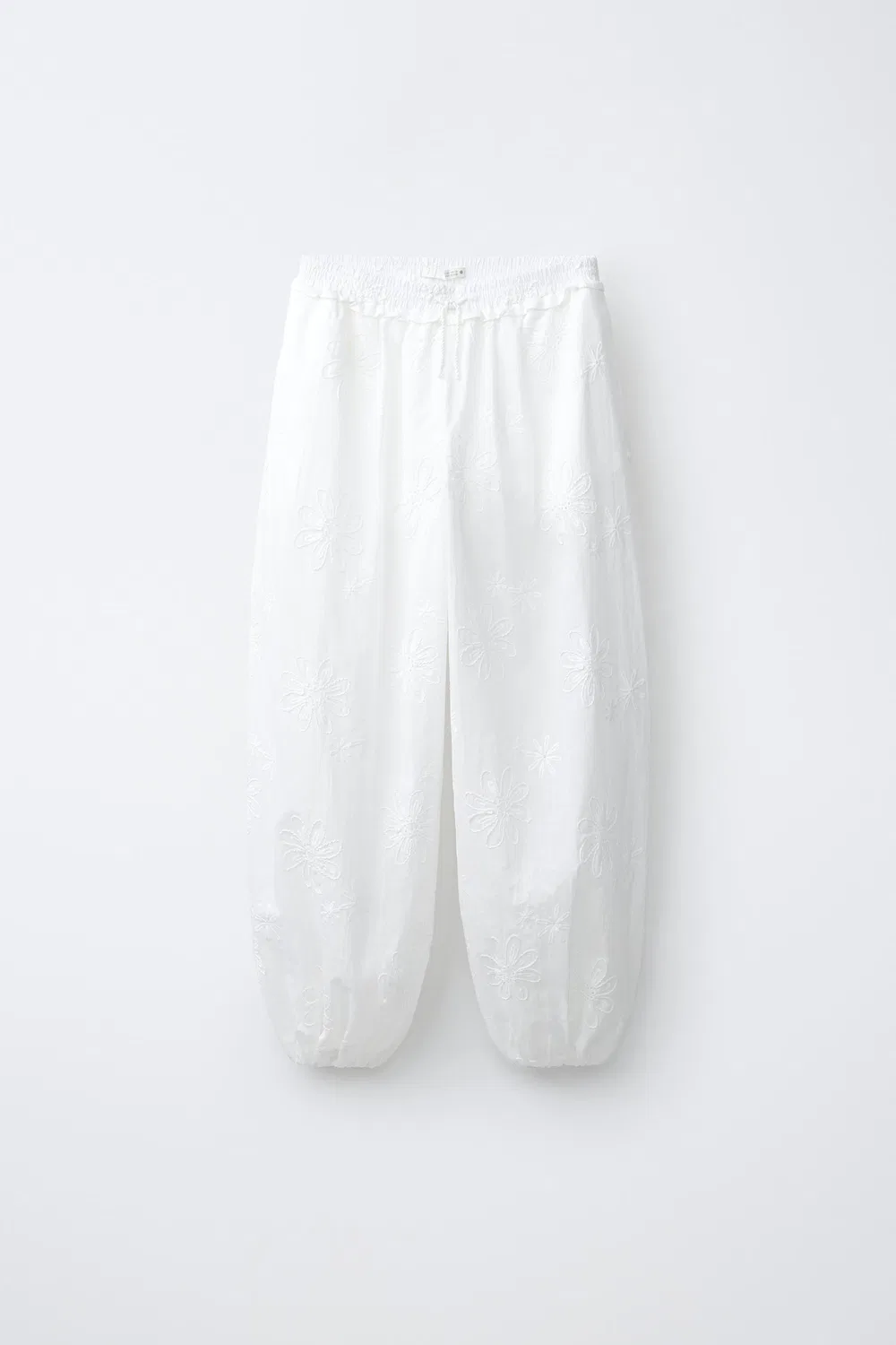 Вышитые цветочные саруэль брюки ZARA, White