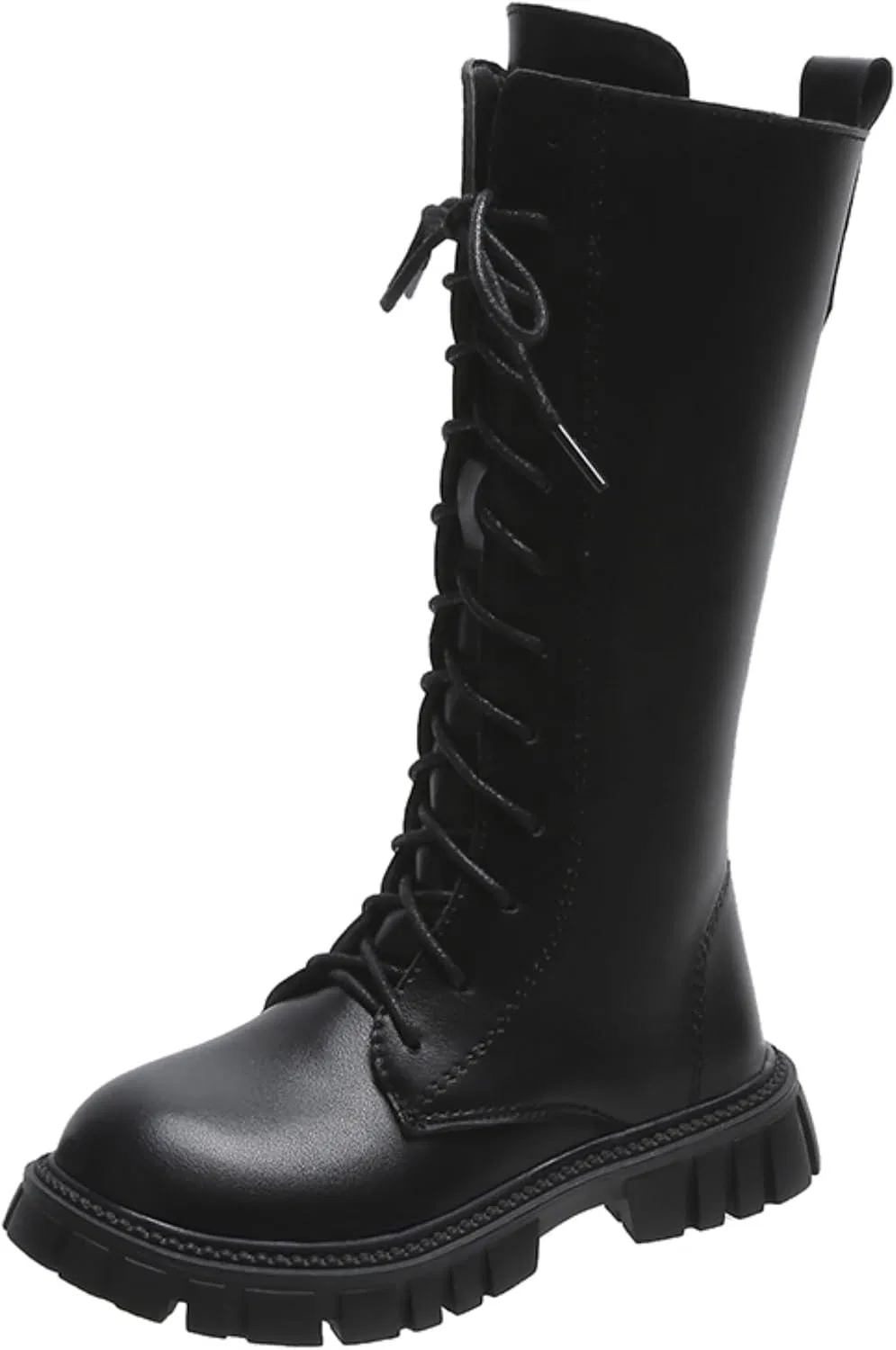 Детские ботинки для девочек на шнуровке с флисовой подкладкой, модель Mid Calf Fleece Lined Leather Shoes, Black