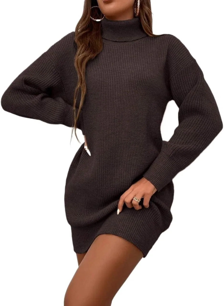 Женское короткое платье с высоким воротом Drop Shoulder, Chocolate Brown