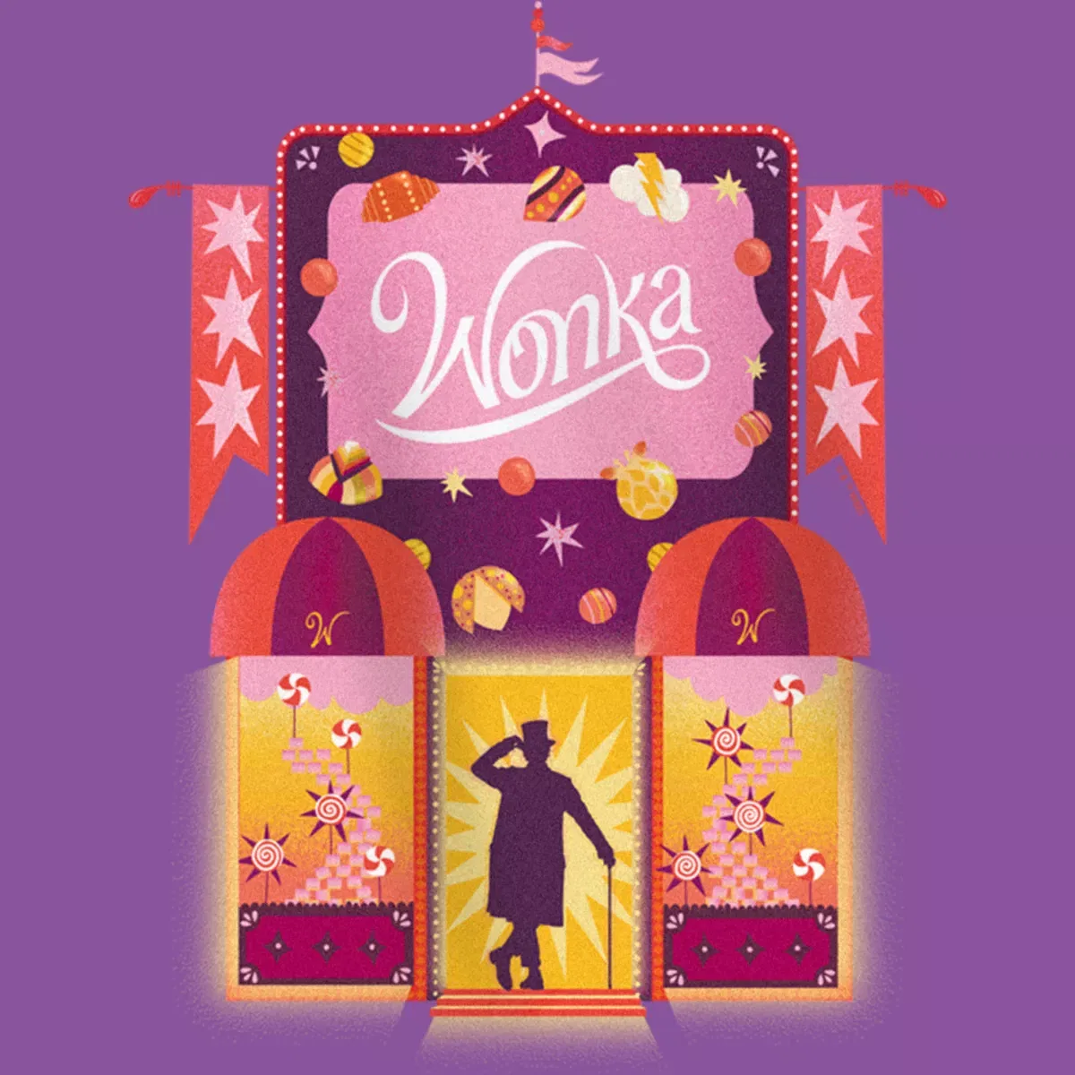 Детская футболка с принтом Wonka Candy Factory Logo Wonka, Purple Berry — фото 2
