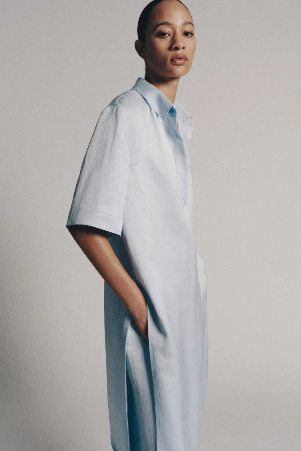 Туника из льняной смеси от ZW COLLECTION ZARA, Light blue — фото 2