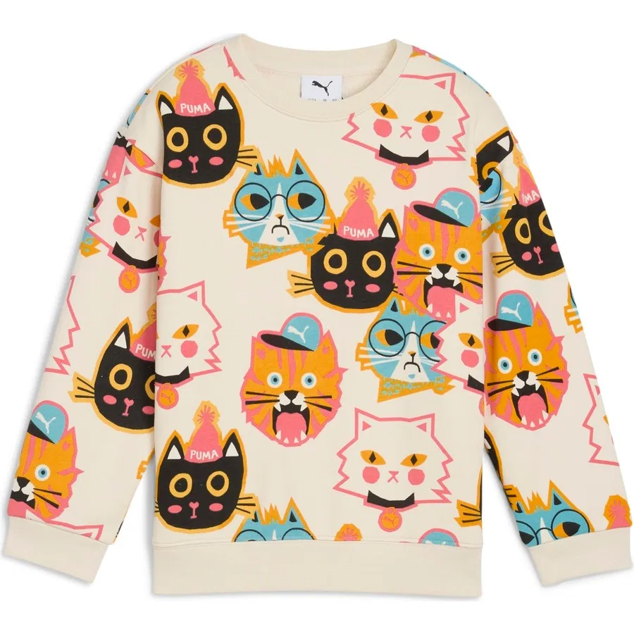 Детский свитшот с принтом Moody Cat Crew Puma, Кремовый