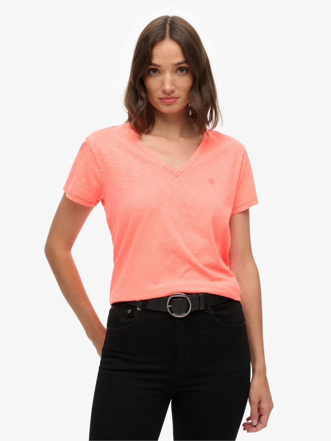Футболка с V-образным вырезом Slub Embroidered Superdry, коралловый розовый — фото 2