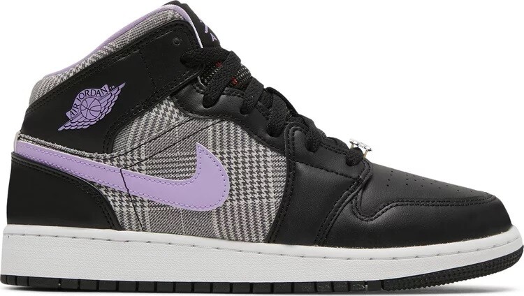 Кроссовки Nike Air Jordan 1 Mid SE GS Houndstooth, фиолетовый/черный/серый — фото 2