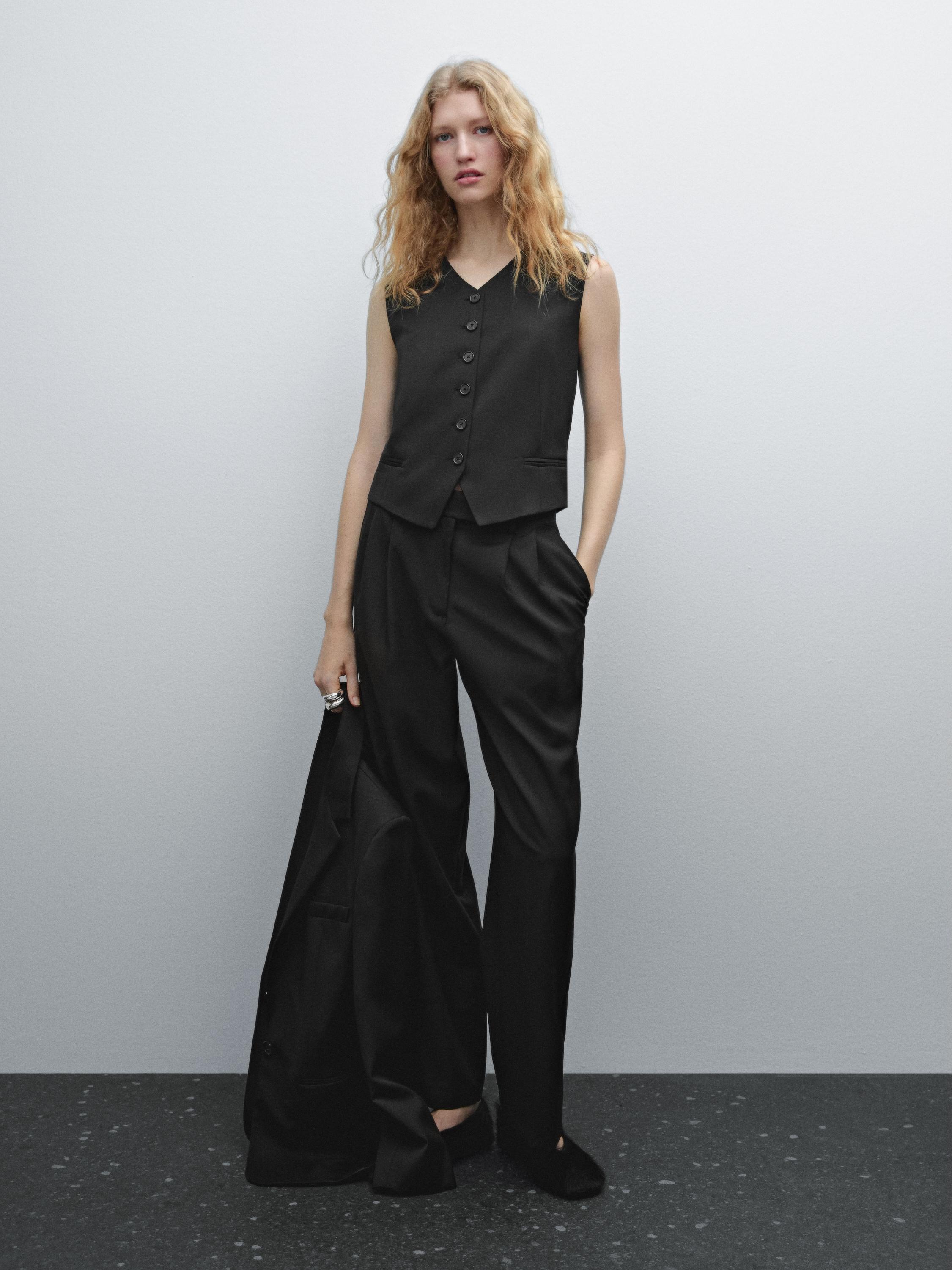 

Классный шерстяной жилет для костюма Massimo Dutti, черный