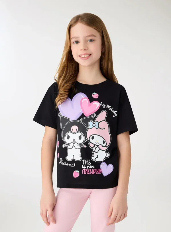 Футболка с принтом Hello Kitty Con kuromi Terranova, черный — фото 2