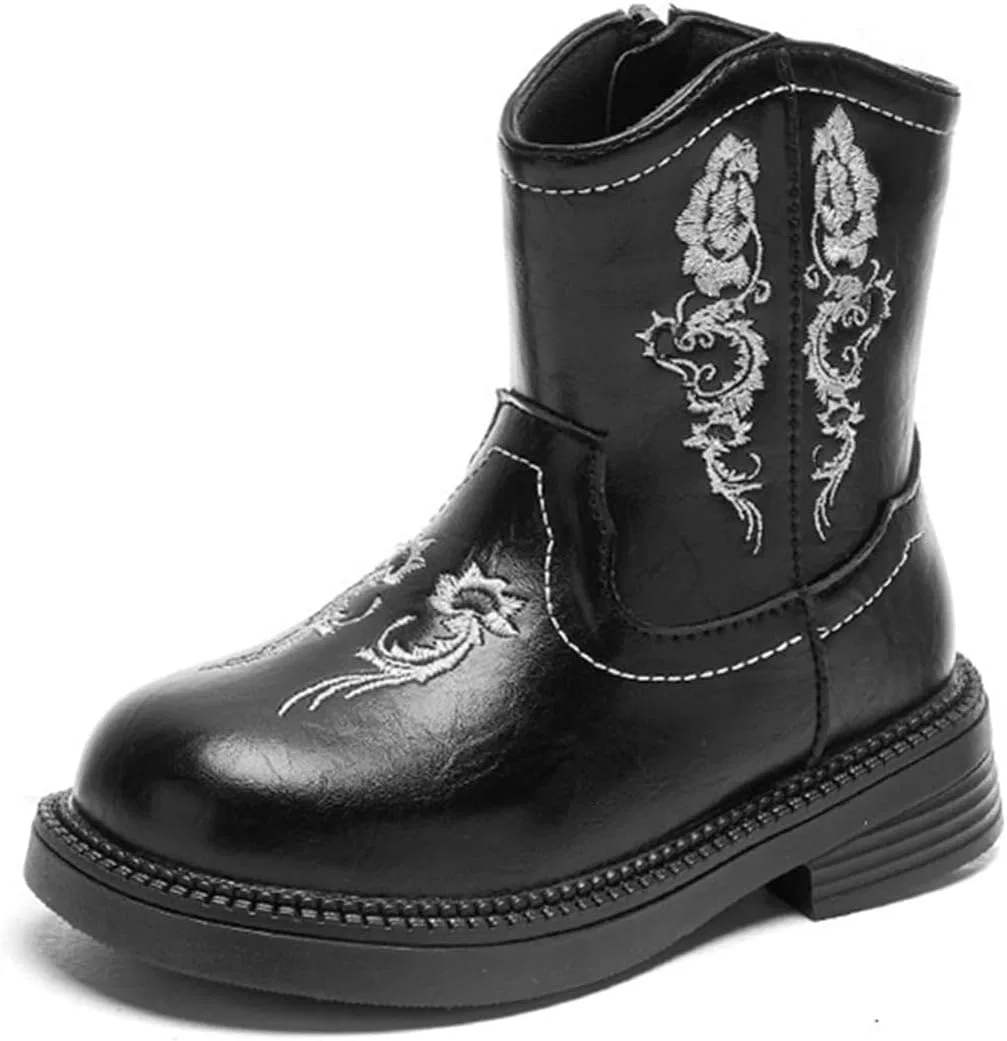 Детские сапоги для девочек с вышивкой и молнией BININBOX, Black
