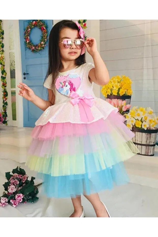 Детское платье для девочек с пайетками Unicorn Sequin Buckle Mixie, Colored