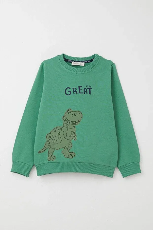 Детский спортивный костюм для мальчиков с принтом Cool Dinosaur Printed Breeze, Mint Green — фото 2