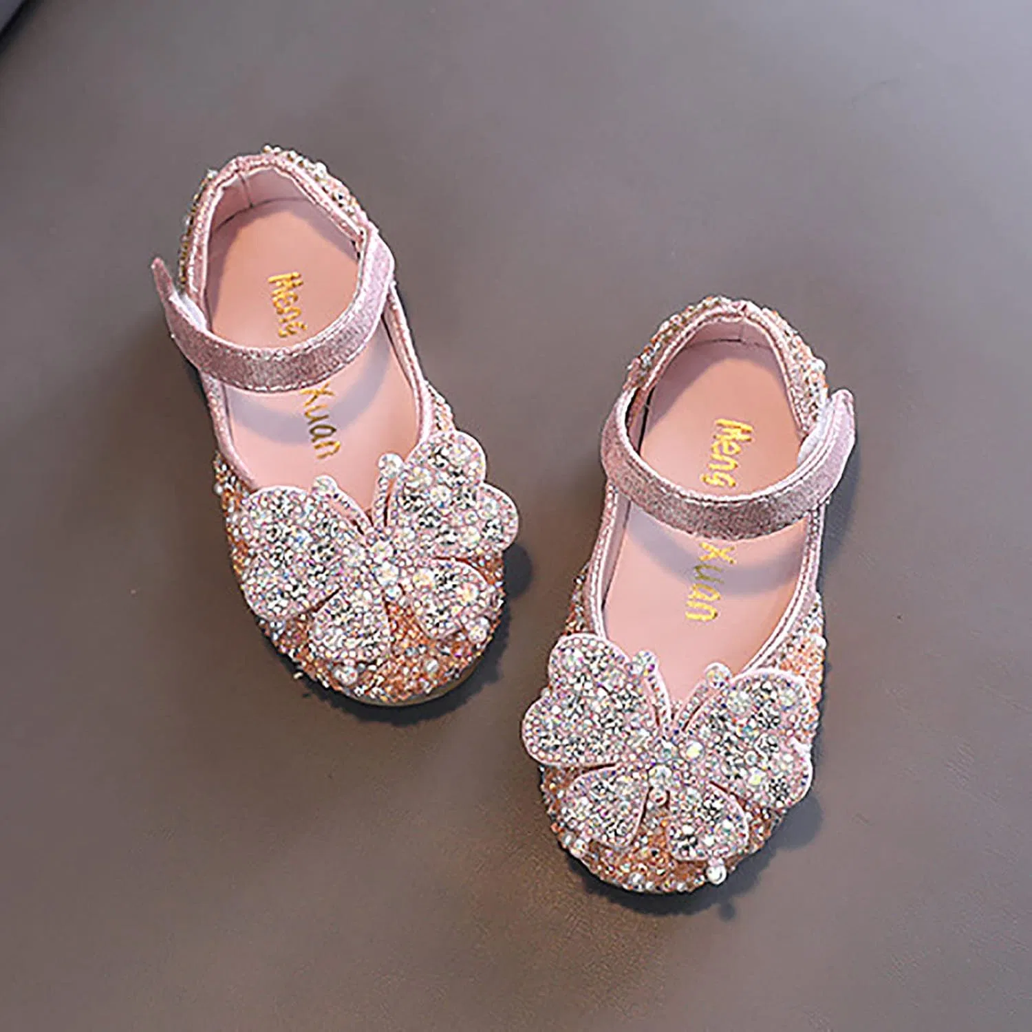 Детские туфли-балетки для девочек с принтом Rhinestones Bow Mary Jane Dress Shoes Flower Wedding Shoes Glitter Sequins Princess Ballet Flats, Pink — фото 3