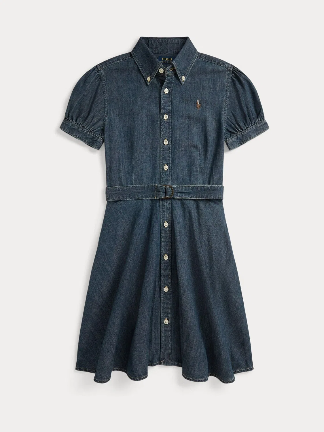 Платье джинсовое на пуговицах с поясом Polo Ralph Lauren, синий — фото 2
