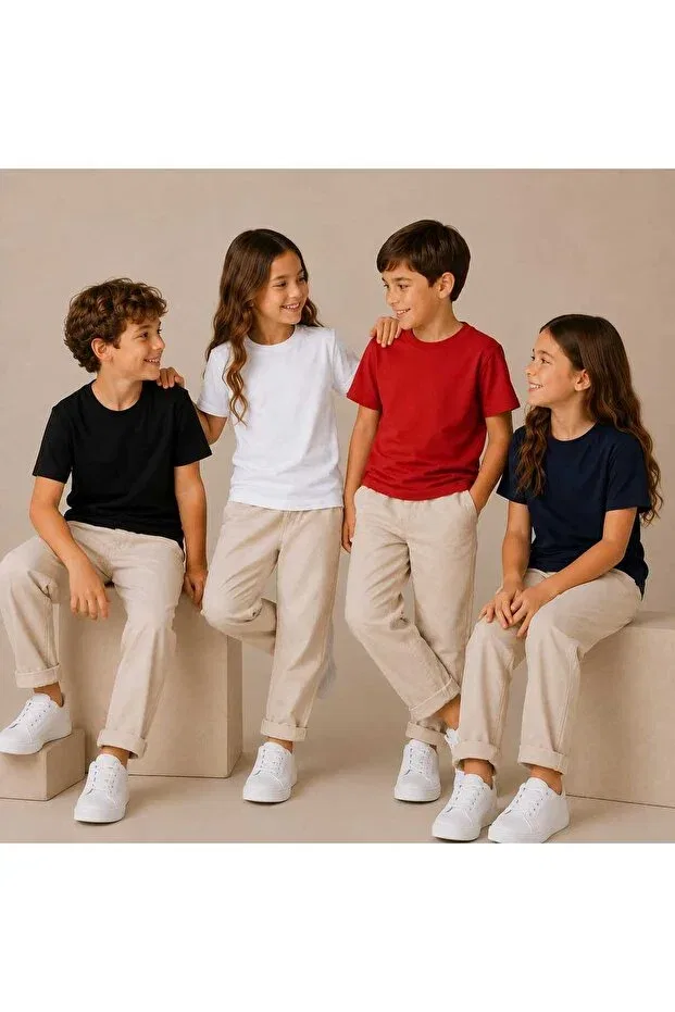 Детский комплект футболок для девочек Basics Bebeğime Çorap, Red-Black-White-Navy Blue — фото 2