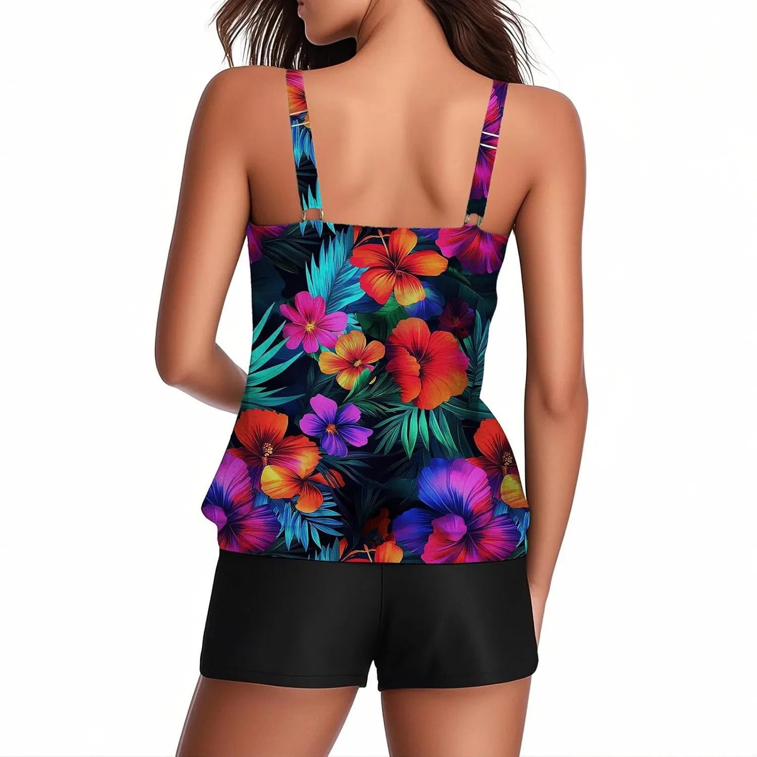 Женский танкини-комплект с тропическим принтом, Slim Fitted, Multicolor*18 — фото 4