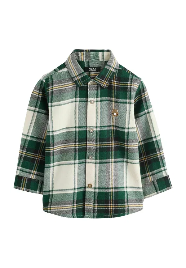 Рубашка хлопковая Regular fit Long sleeve check character shirt Next Green Ecru Bear, зеленый/кремовый — фото 4