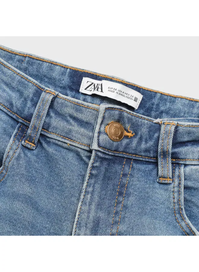 Джинсы с необработанным краем и бахромой Zara, синий — фото 4