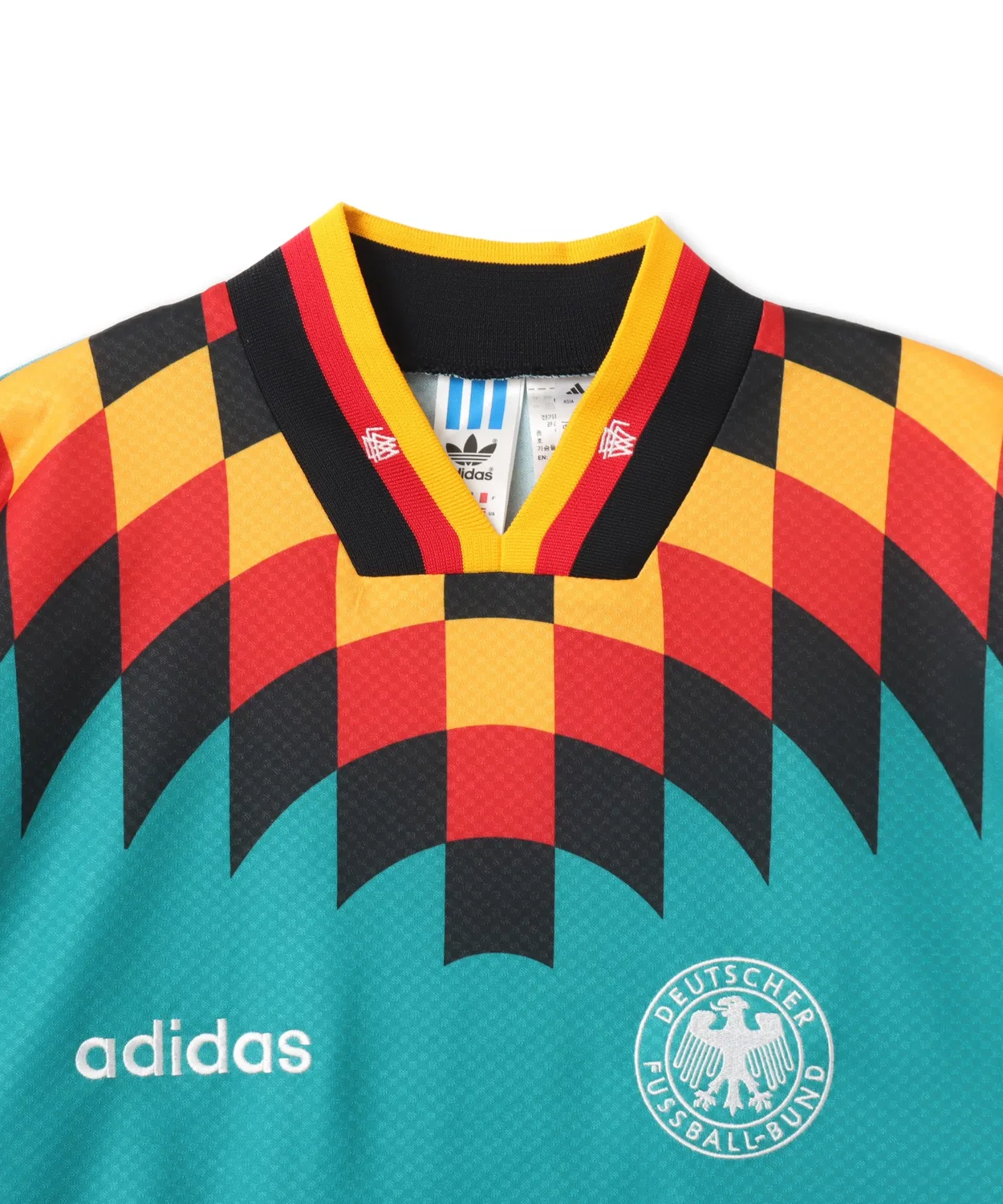 Мужская футболка-джерси свободного кроя с V-образным вырезом, модель Germany Away Replica 1994 Adidas, Green — фото 4