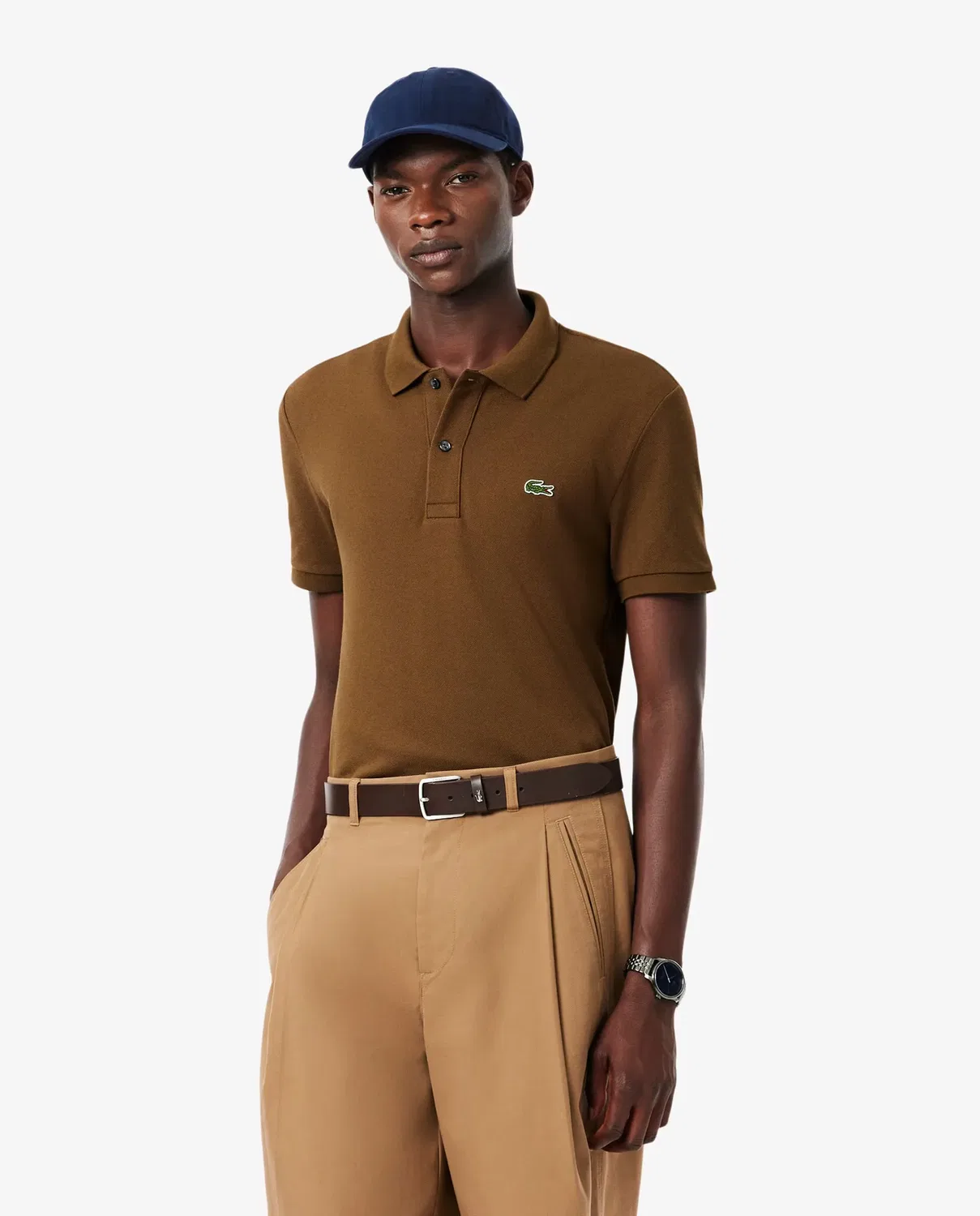 Поло Lacoste мужское из пике с коротким рукавом, приталенный крой, цвет Marrón