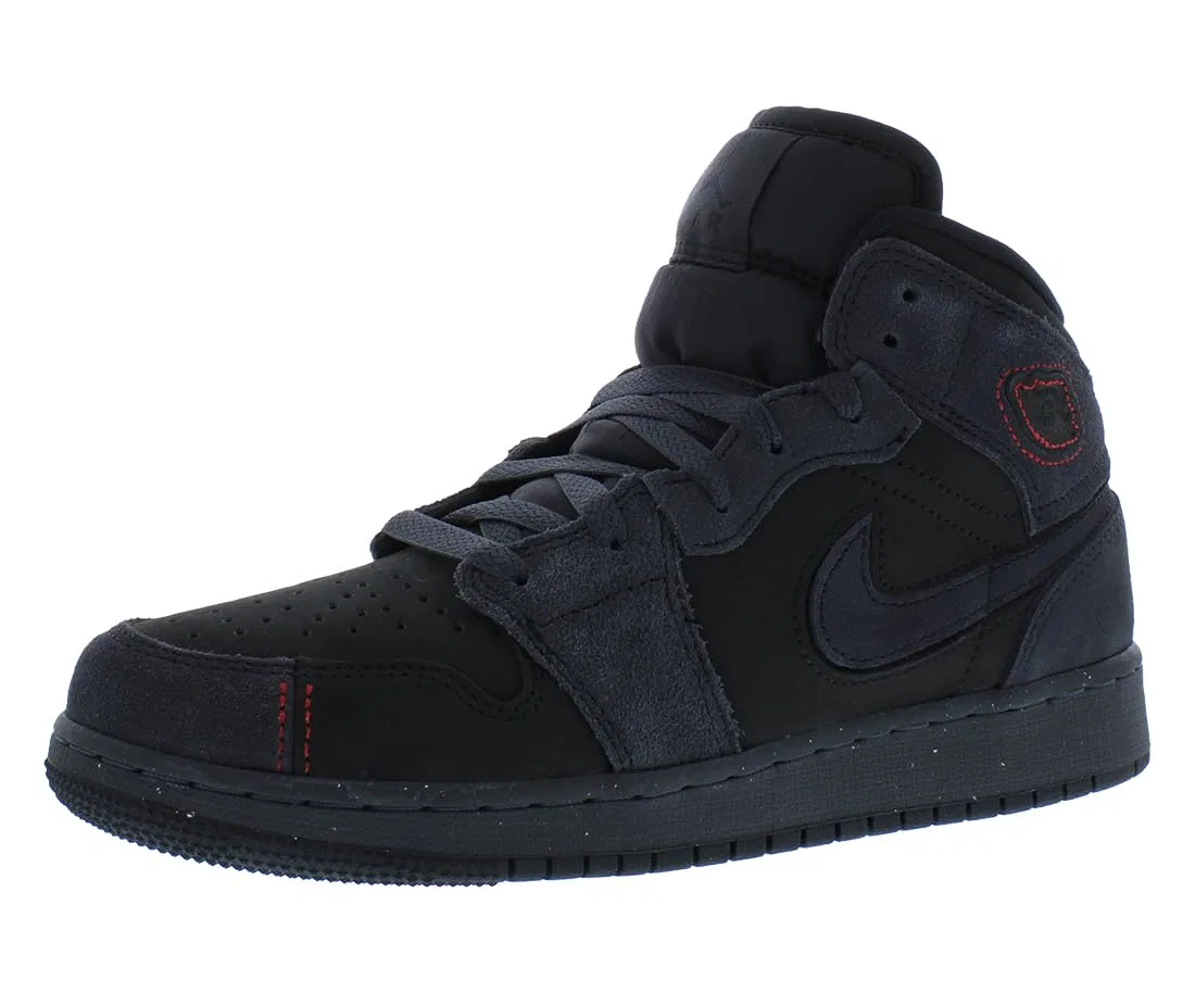Детские кроссовки для мальчиков с кроссовками с принтом Air Jordan 1 Mid Se Craft (Gs) NIKE, Dark Smoke Grey Black