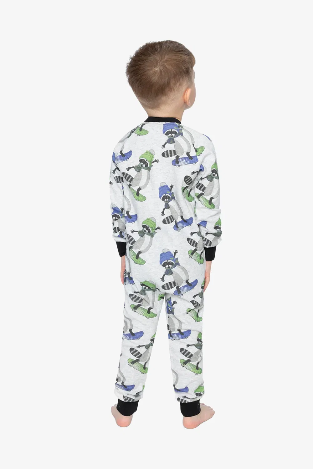 Детский комбинезон для мальчиков из органического хлопка с принтом Beige With Raccoon Print Deux par Deux — фото 4