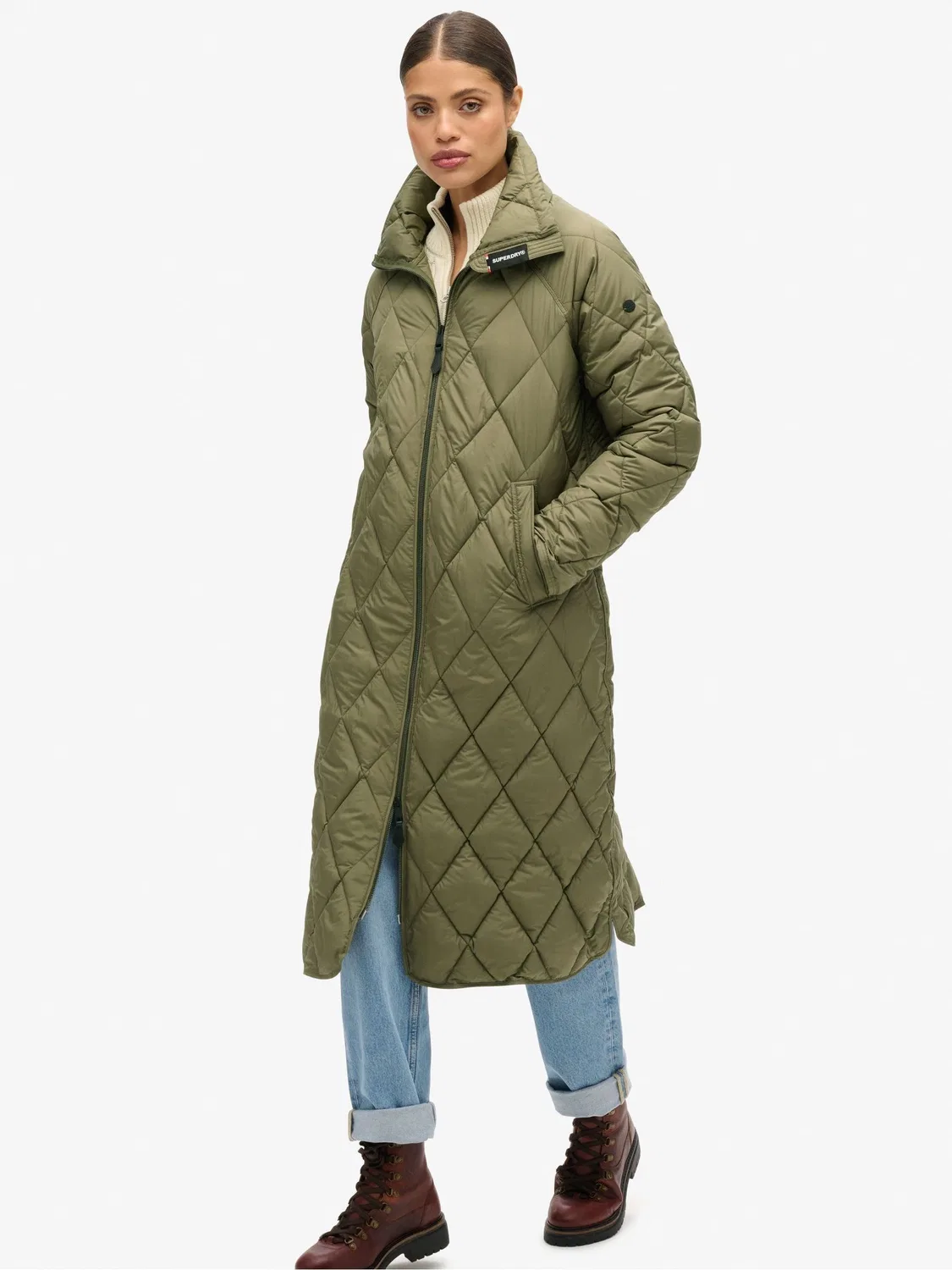 Куртка стеганая утепленная Superlong Quilt Liner Superdry, цвет оливковый — фото 3