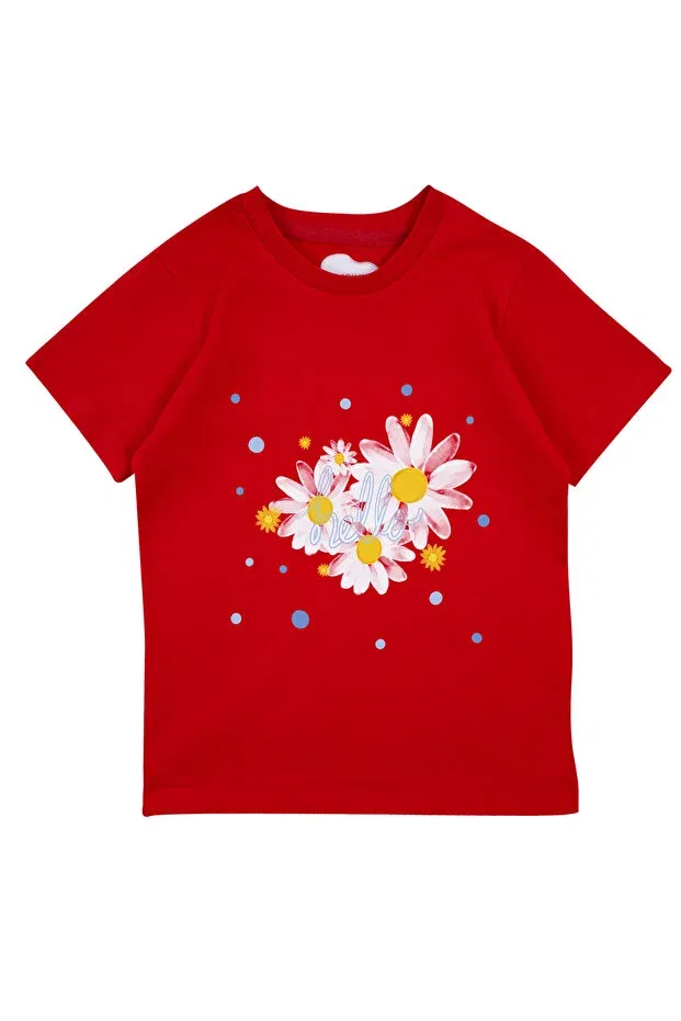 Детская хлопковое футболка с принтом Hello Daisy Bubuga, Red