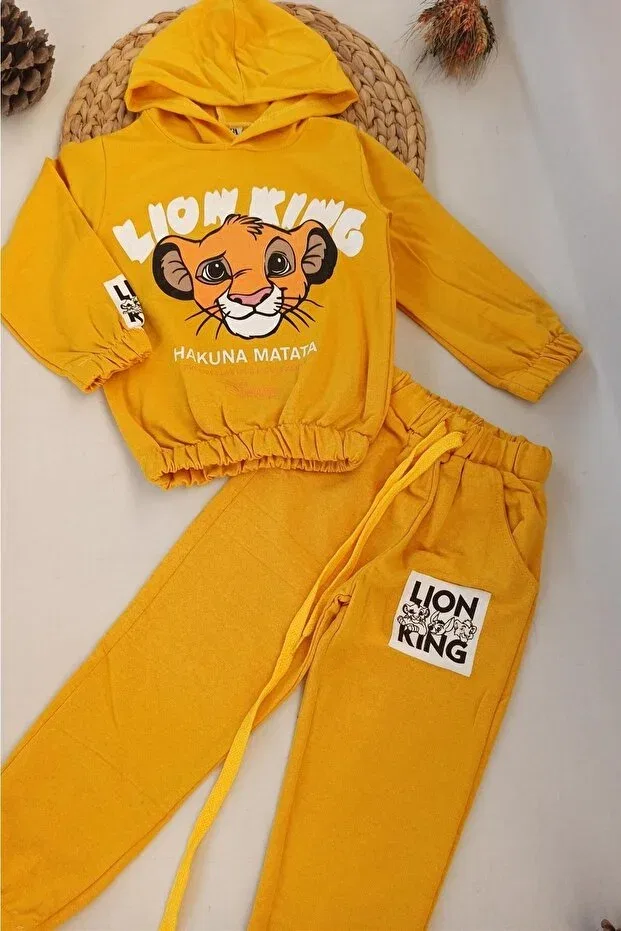 Детский спортивный костюм для девочек с капюшоном Lion King Patterned Dubi Baby, Hardal