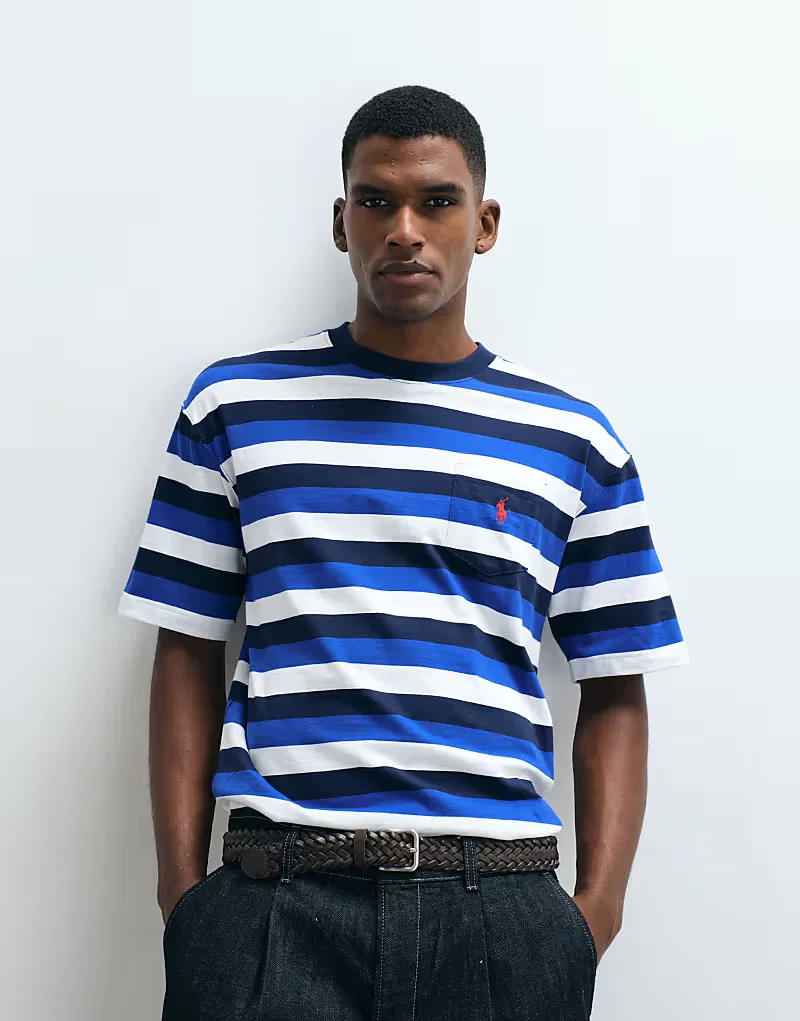Футболка Polo Ralph Lauren с коротким рукавом и логотипом Icon, свободного кроя, в черную полоску