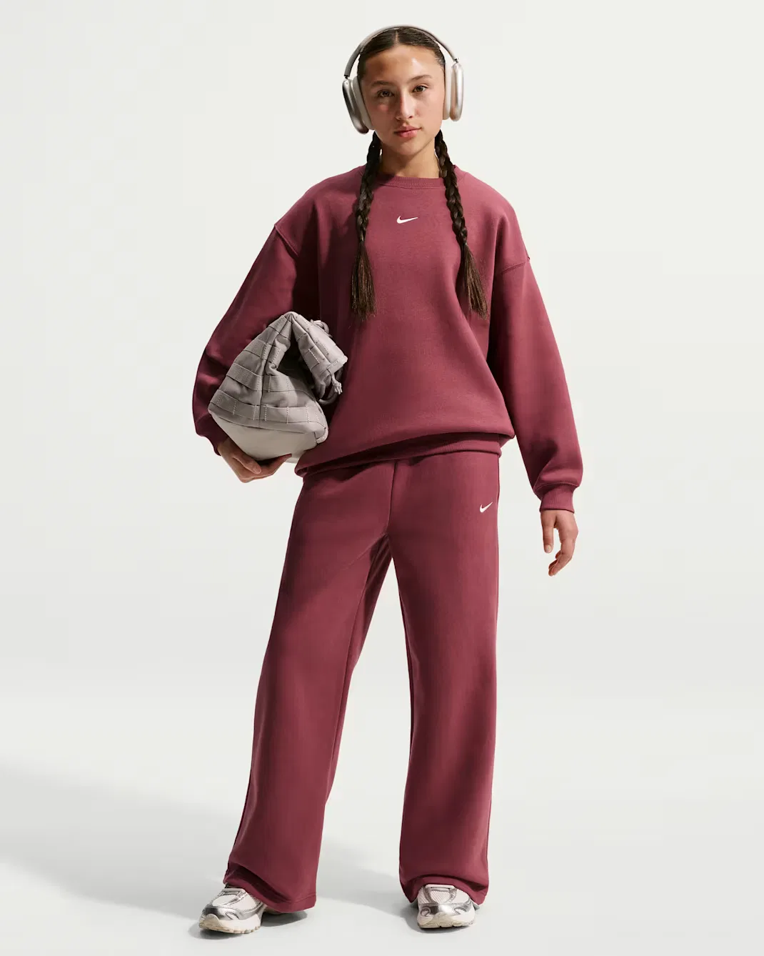 Детская толстовка оверсайз с круглым вырезом для девочек (подростков) Nike Sportswear Studio, Pink Smoke/White — фото 4