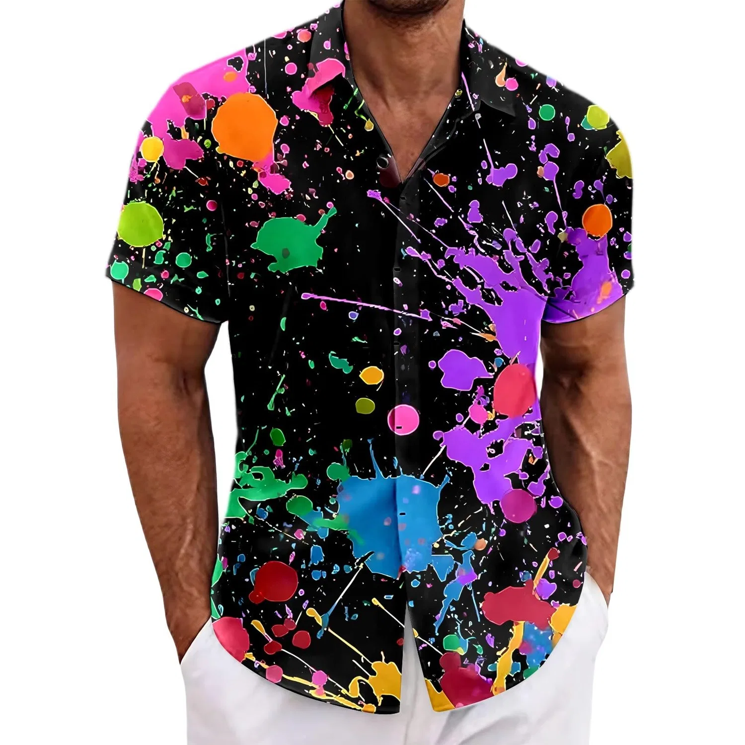 Мужская рубашка с коротким рукавом на пуговицах, Multicolor-10