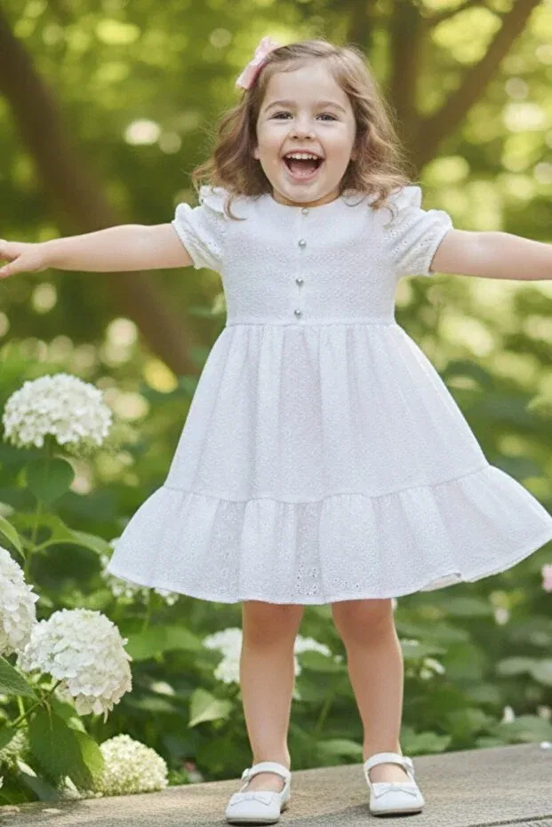 Детское платье для девочек с цветочным принтом My Kids Wear, White — фото 3