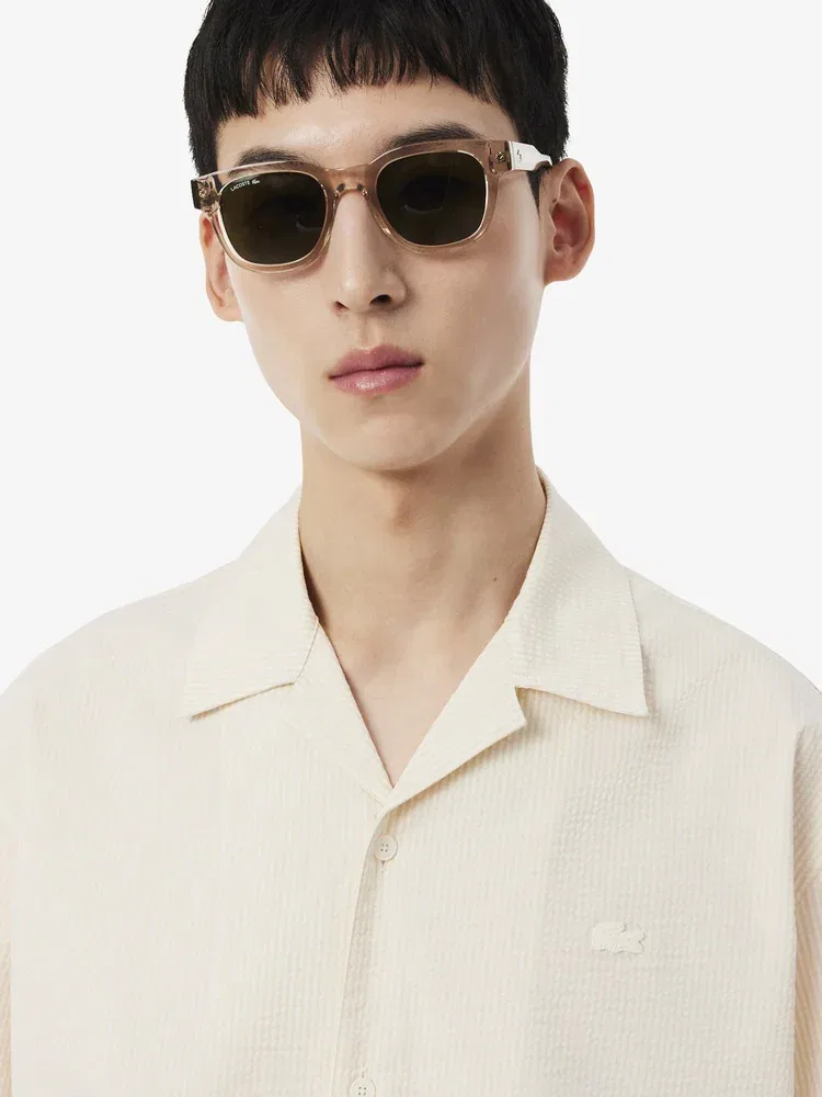 Рубашка с коротким рукавом из сирсакера LACOSTE, Ivory — фото 2