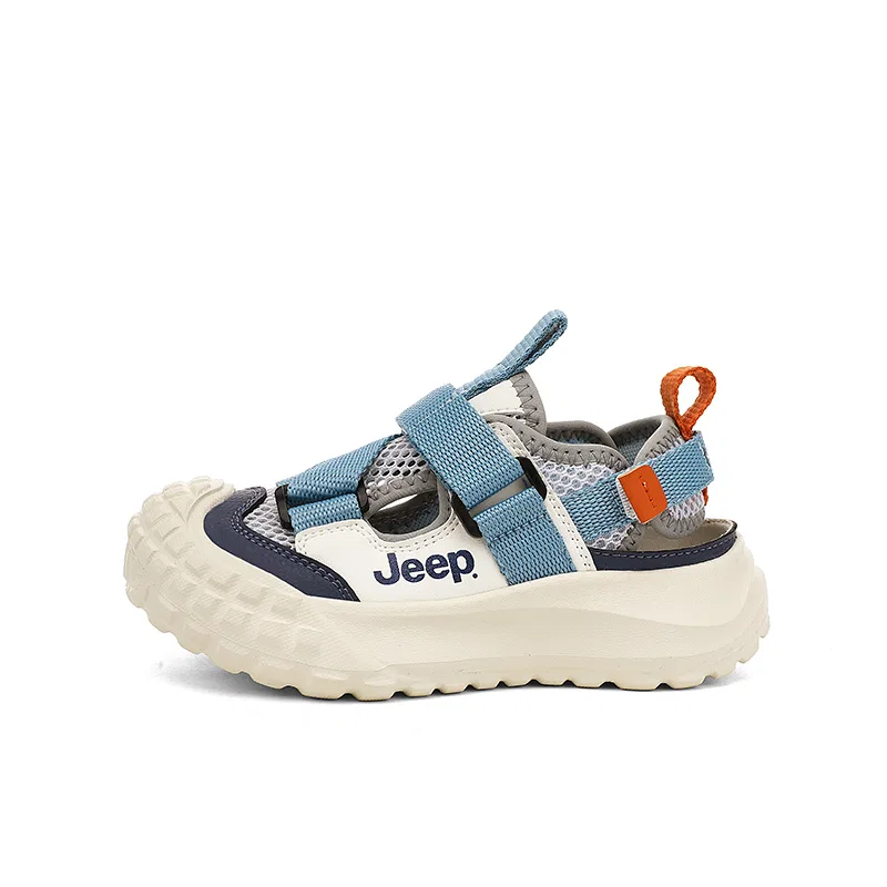 Детские сандалии из синтетической кожи с закрытым носком Jeep, Ivory White/Tide Evening Blue