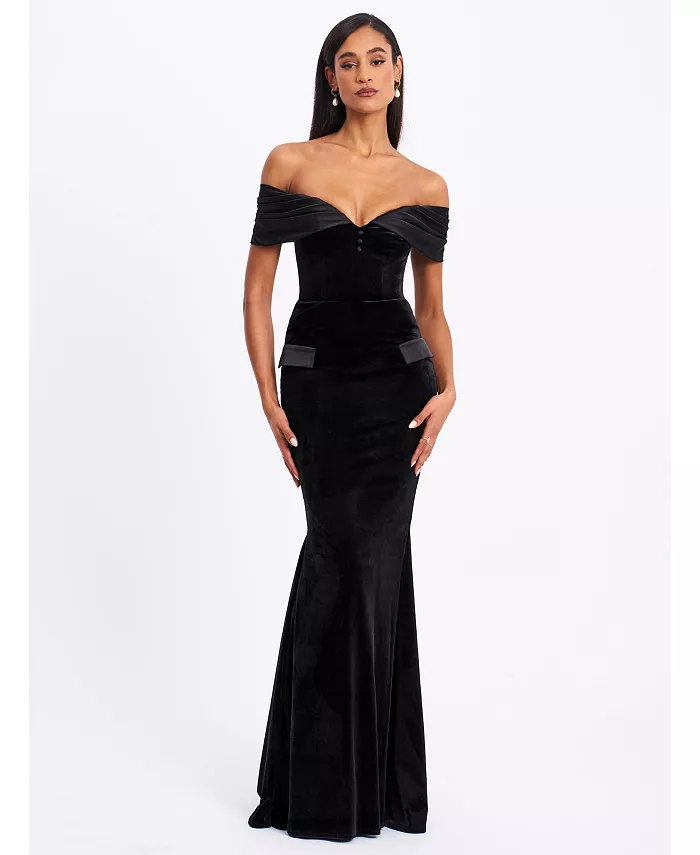 

Женское черное бархатное платье-русалка с открытыми плечами Qamra Miss Circle, черный