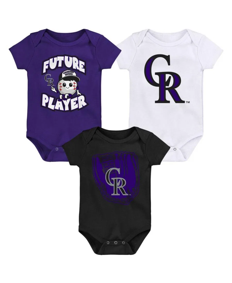 Комплект боди для малышей с принтом Colorado Rockies, 3 шт. Outerstuff, Purple, Black
