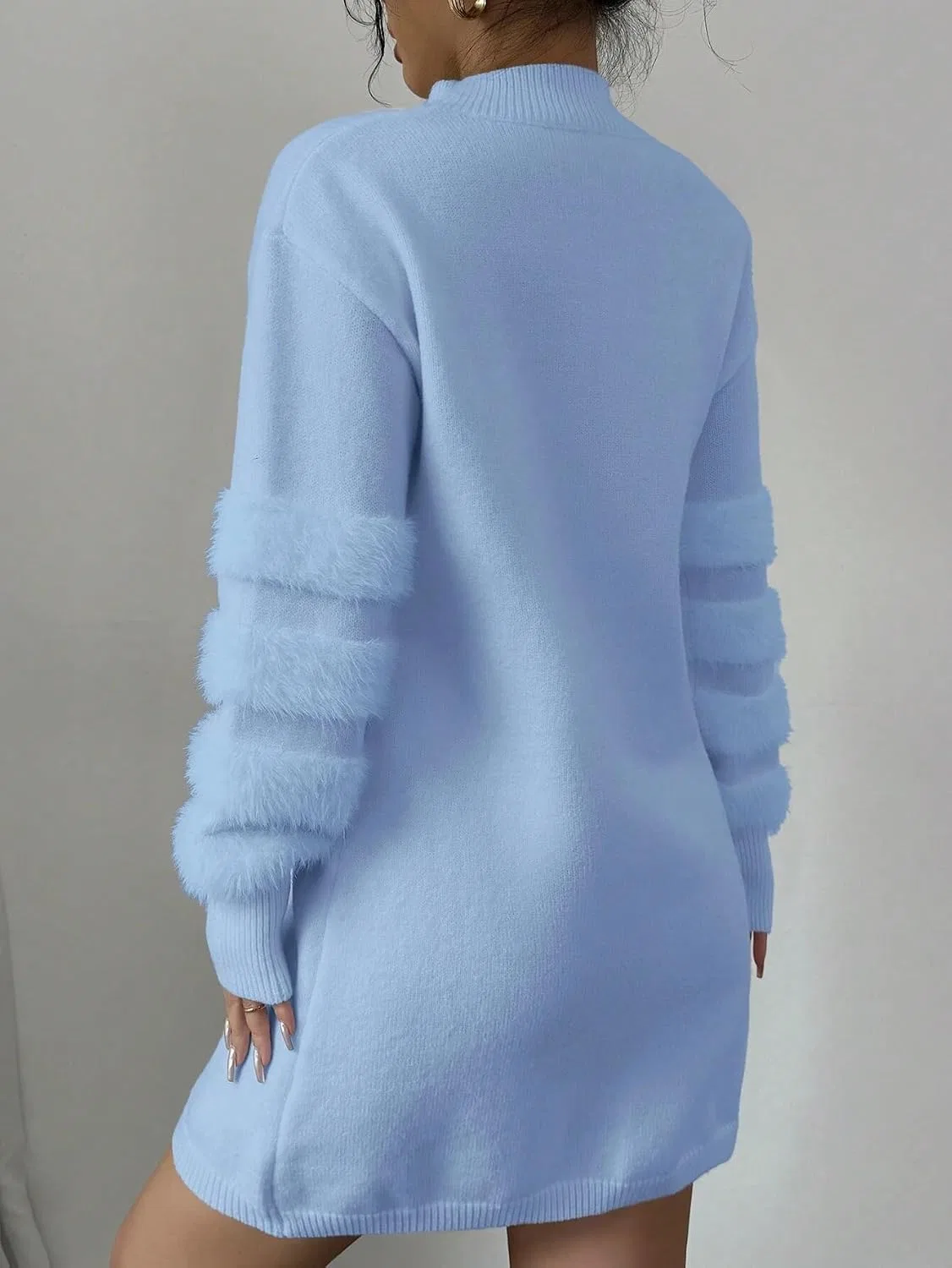 Женское вязаное платье с длинным рукавом на молнии, Blue — фото 3