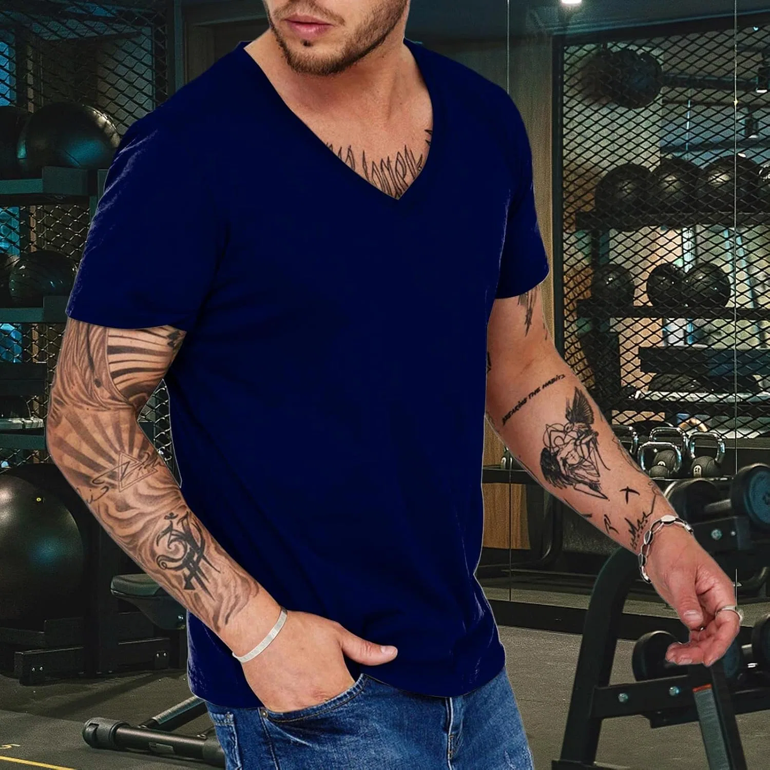 Мужская футболка с V-образным вырезом Bodybuilding, Navy — фото 2