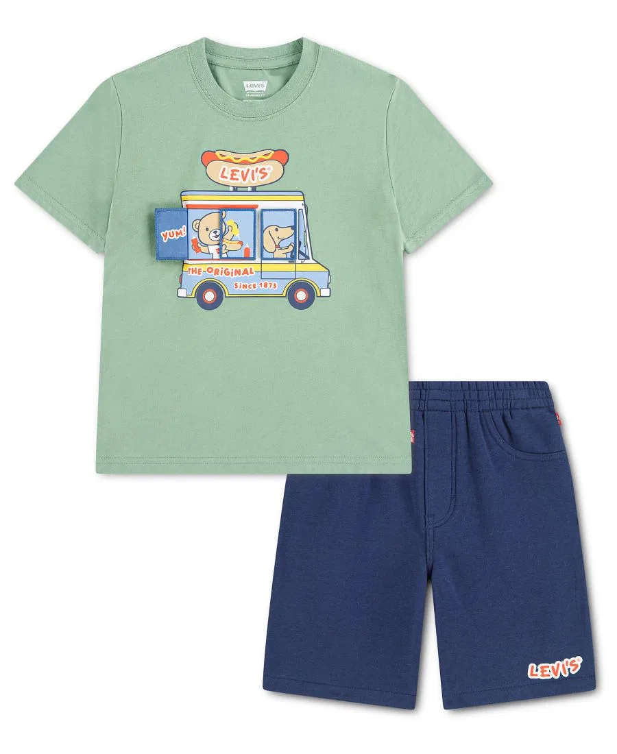 Комплект футболки и шорт с принтом Hot Dog Truck Levi's, Shale Green/Blue Chambray