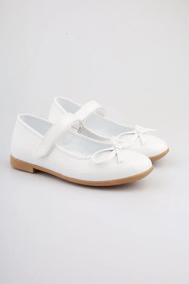 Детские балетки для девочек с бантом Moon Glow, White Patent Leather — фото 3