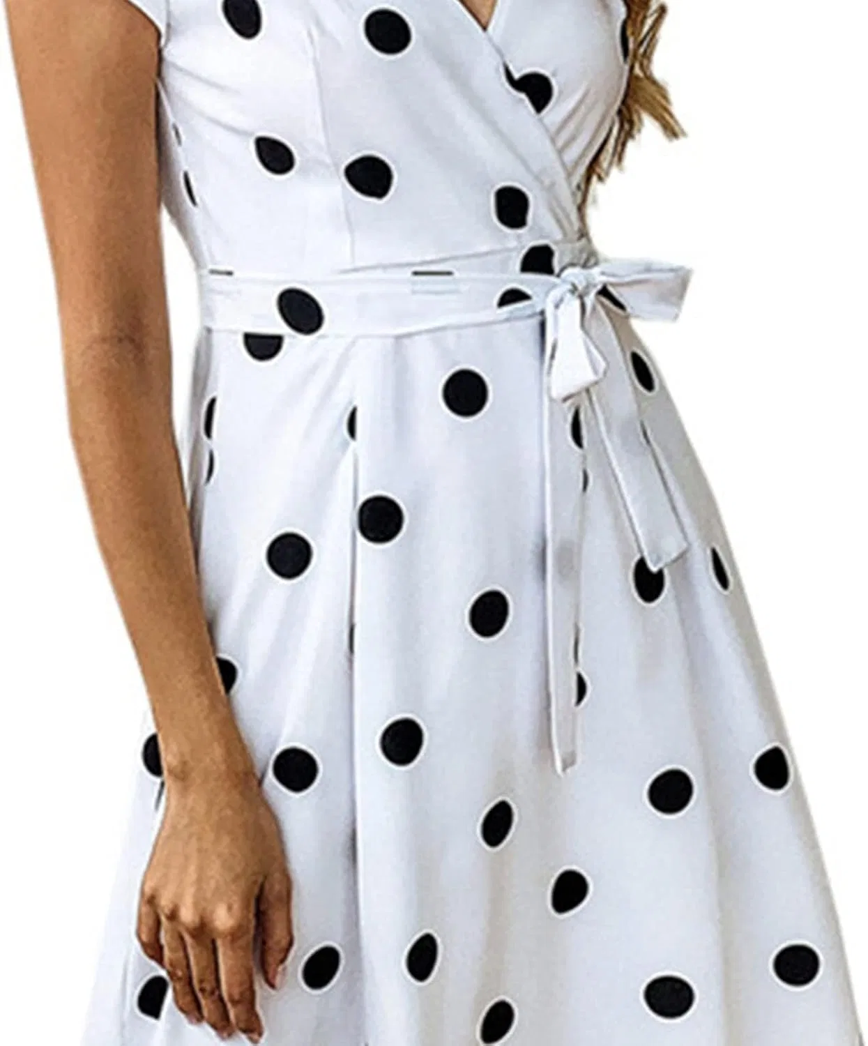 Женское платье с воротником-шалькой и рюшами, Polka Dot, White — фото 3