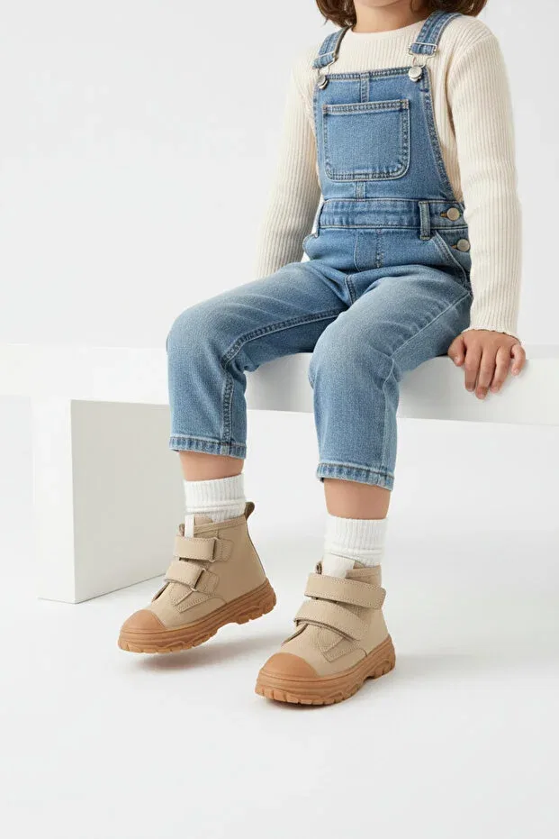Детские ботинки для девочек на липучке Willey double velcro genuine leather unisex baby boot Kids A More, Beige — фото 2