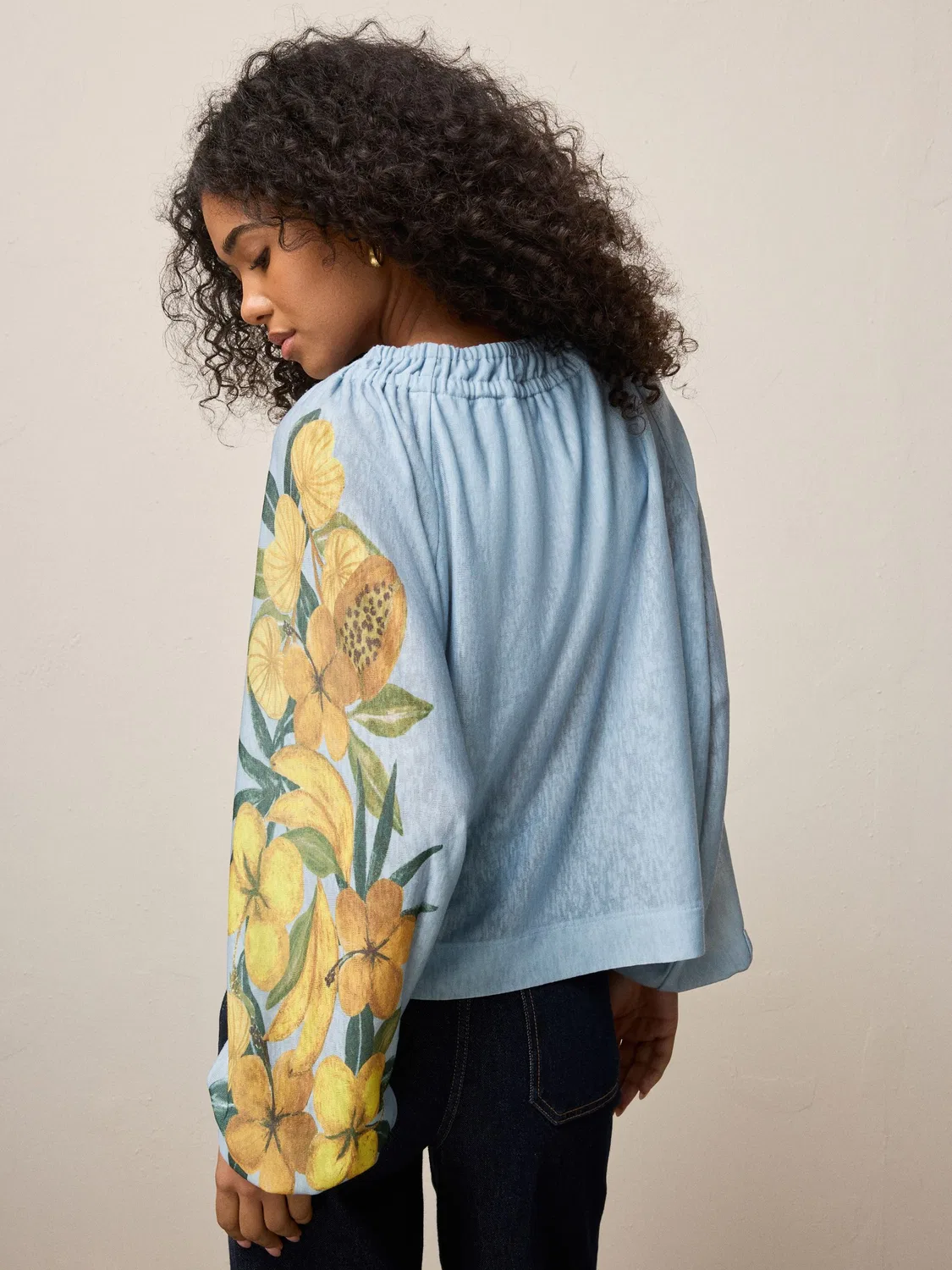 Топ с длинным рукавом, вырез Notch Neck, Blue Floral Print Next, синий — фото 3