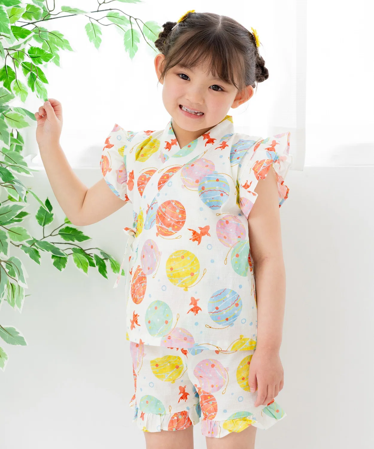 Детский комплект юката с фриллами, из хлопка, модель Chil2, Cream
