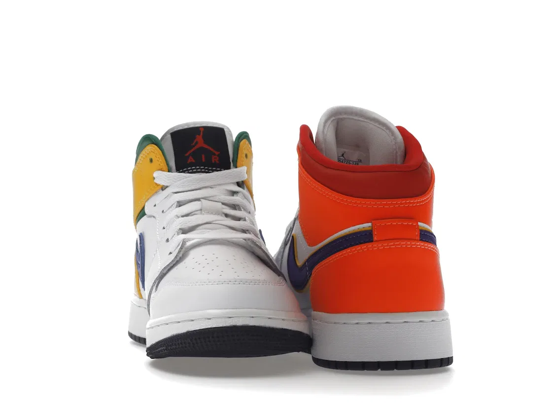 Детские кроссовки с разноцветными акцентами Jordan 1 Mid Alternate Multi-Color Jordan, White/Court Purple-Spirit Teal — фото 4