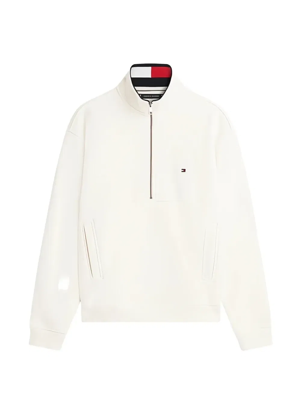 Свитер с молнией до середины груди и флагом Tommy Hilfiger, бежевый
