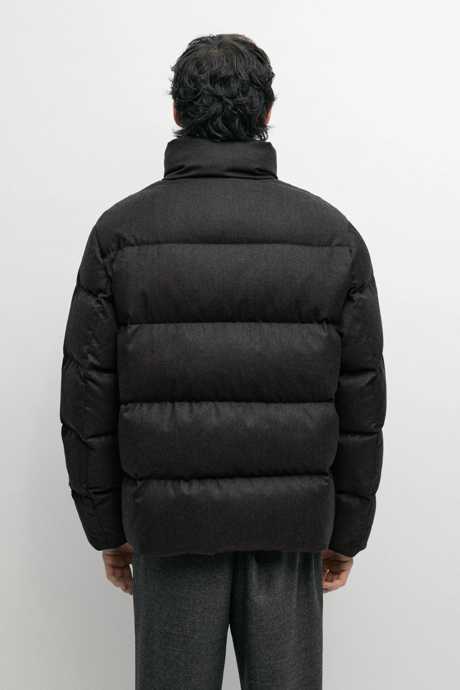 Пуховик Massimo Dutti 100% Wool High Neck, коричневый — фото 3