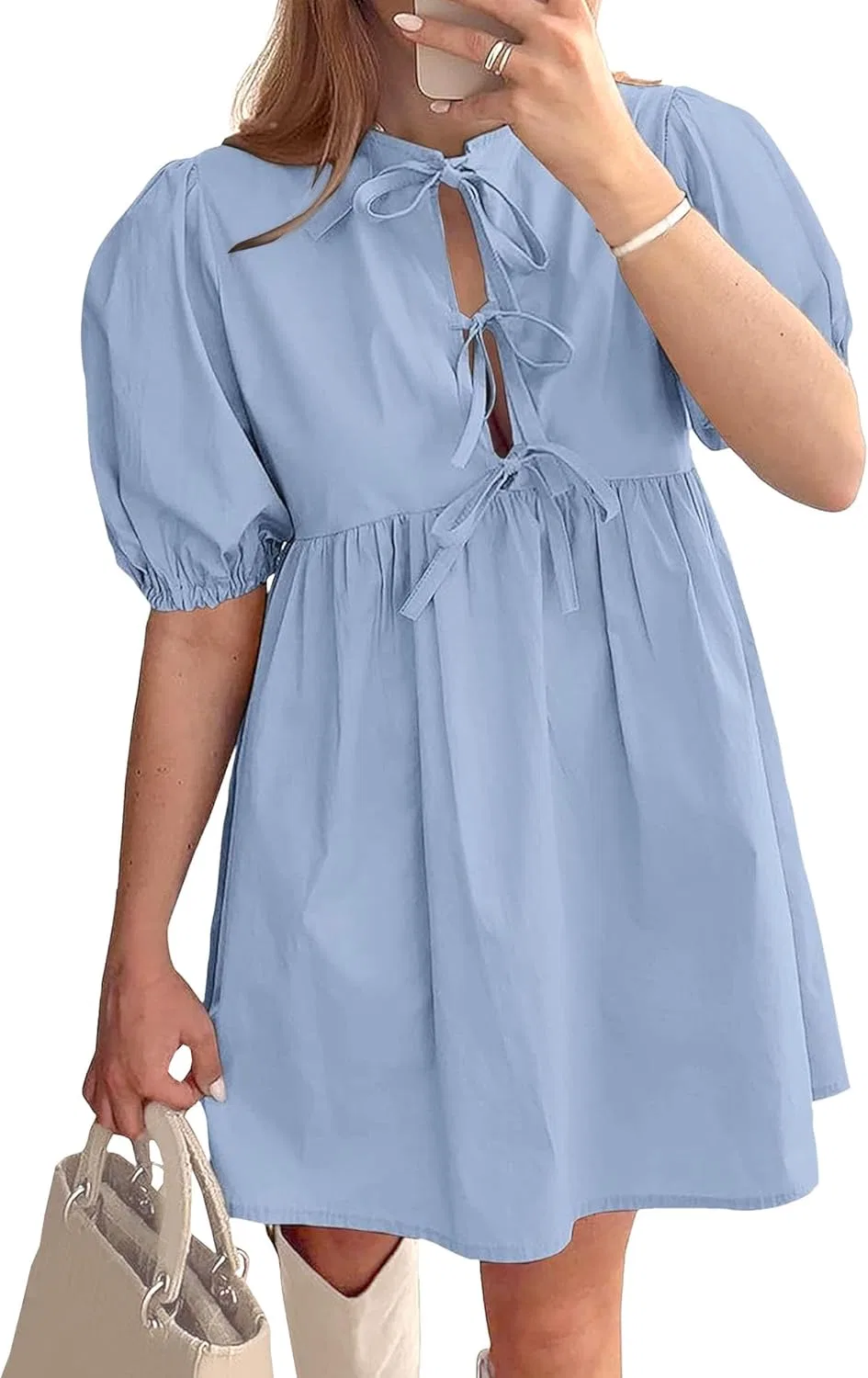 Женское мини-платье babydoll с бантами Generic, Blue