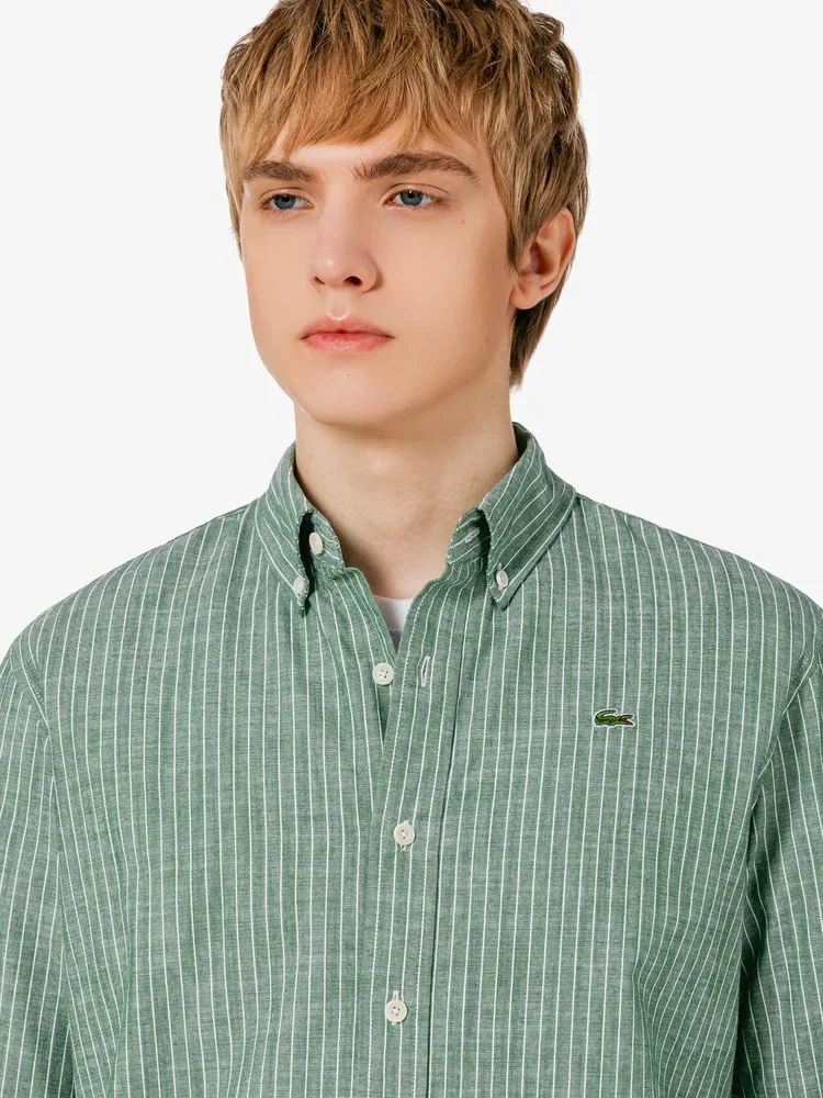 Рубашка с длинным рукавом шамбре полоска LACOSTE, Green — фото 3